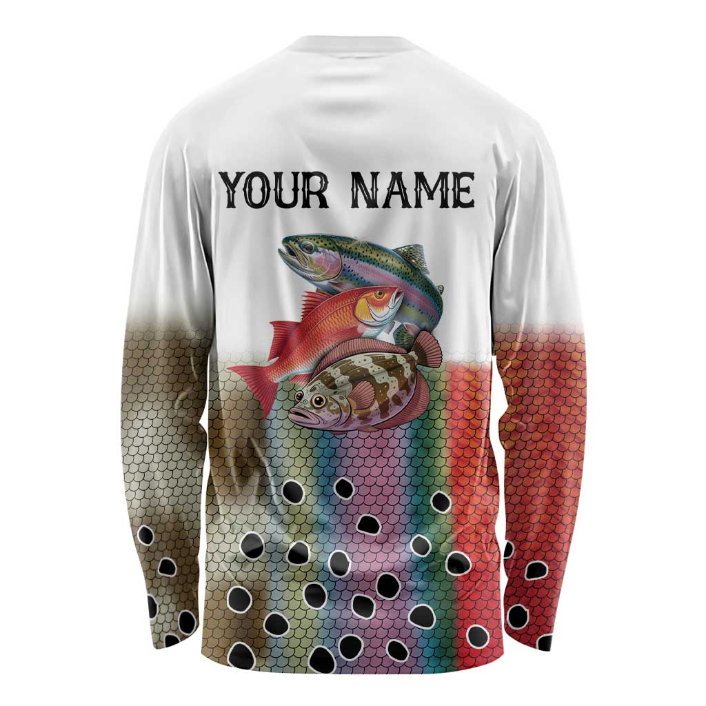 Multicolor Fish Pattern Design Long Sleeve Shirt Fishing Scaled Texture and Custom Name Print - Wonder Print Shop