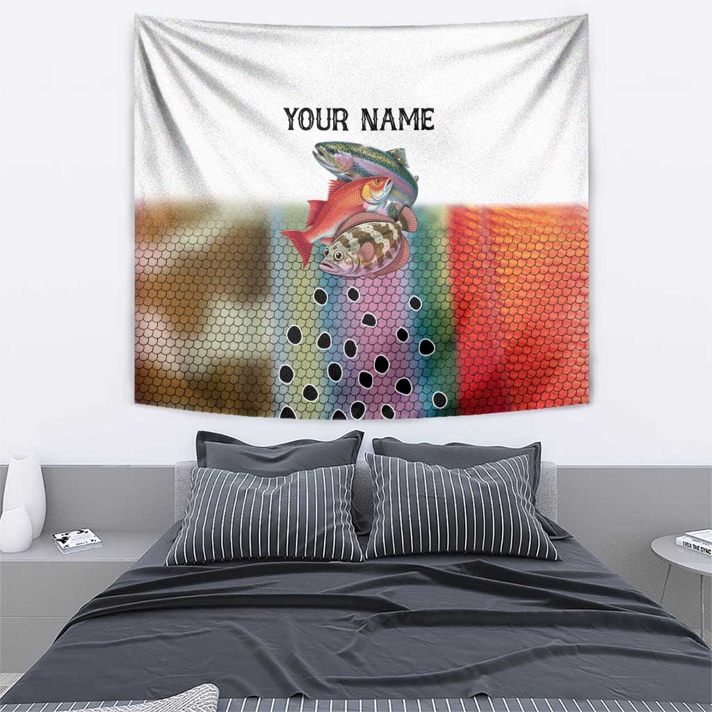 Multicolor Fish Pattern Design Tapestry Fishing Scaled Texture and Custom Name Print - Wonder Print Shop
