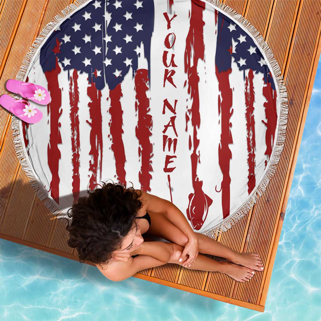American Flag Fishing Beach Blanket Lure and Hook Elements and Custom Name Print - Wonder Print Shop