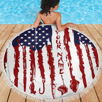 American Flag Fishing Beach Blanket Lure and Hook Elements and Custom Name Print - Wonder Print Shop