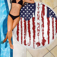 American Flag Fishing Beach Blanket Lure and Hook Elements and Custom Name Print - Wonder Print Shop