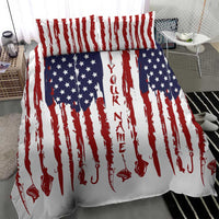 American Flag Fishing Bedding Set Lure and Hook Elements and Custom Name Print - Wonder Print Shop