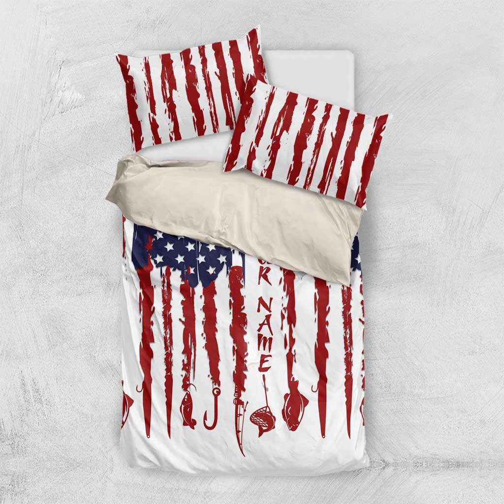 American Flag Fishing Bedding Set Lure and Hook Elements and Custom Name Print - Wonder Print Shop