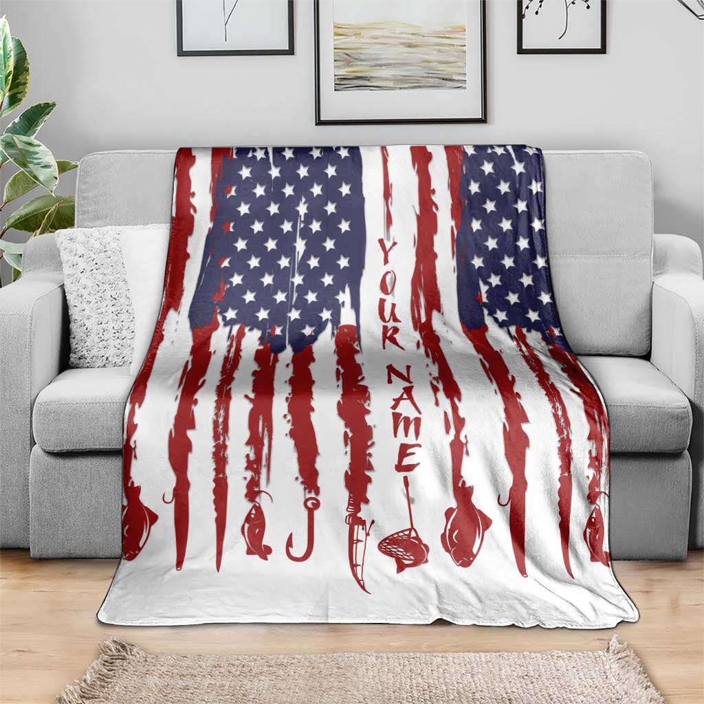 American Flag Fishing Blanket Lure and Hook Elements and Custom Name Print - Wonder Print Shop