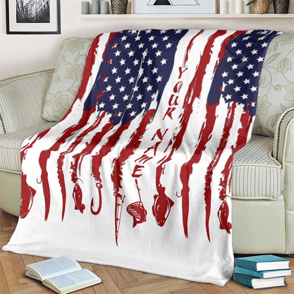 American Flag Fishing Blanket Lure and Hook Elements and Custom Name Print - Wonder Print Shop