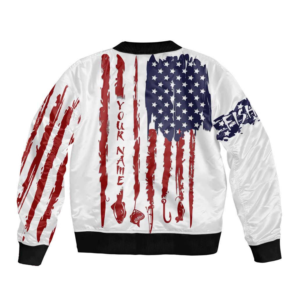 American Flag Fishing Bomber Jacket Lure and Hook Elements and Custom Name Print - Wonder Print Shop