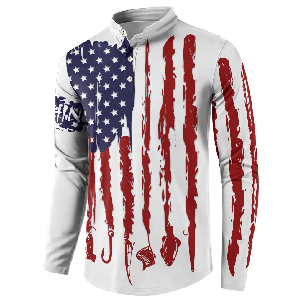 American Flag Fishing Button Sweatshirt Lure and Hook Elements and Custom Name Print - Wonder Print Shop