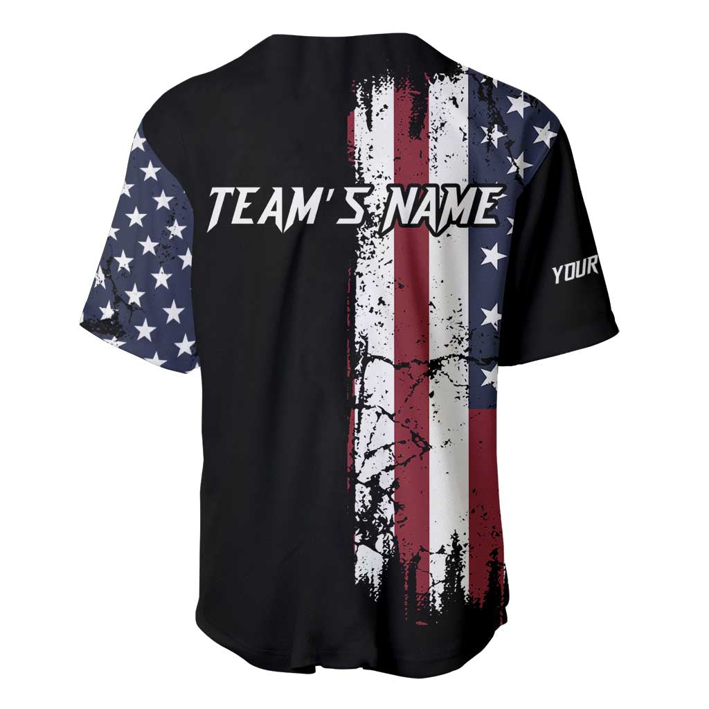 Grunge American Flag Custom Bowling Baseball Jersey Pins Graphic and Team Text Layout Design - Wonder Print Shop