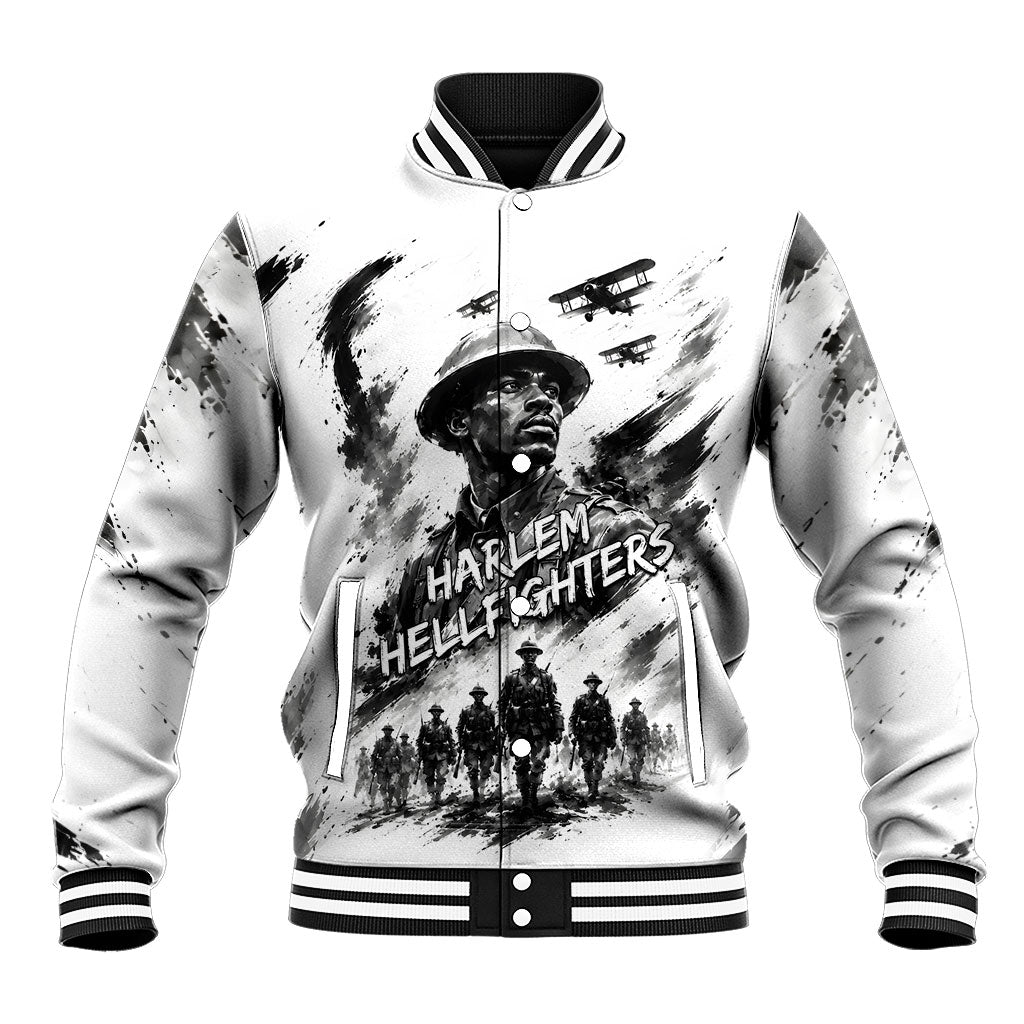 Personalized Harlem Hellfighters Baseball Jacket WWI African American Soldiers Monochrome Grunge Sketch Art
