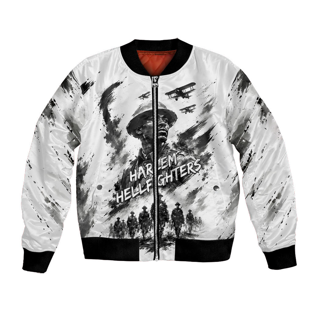 Personalized Harlem Hellfighters Bomber Jacket WWI African American Soldiers Monochrome Grunge Sketch Art