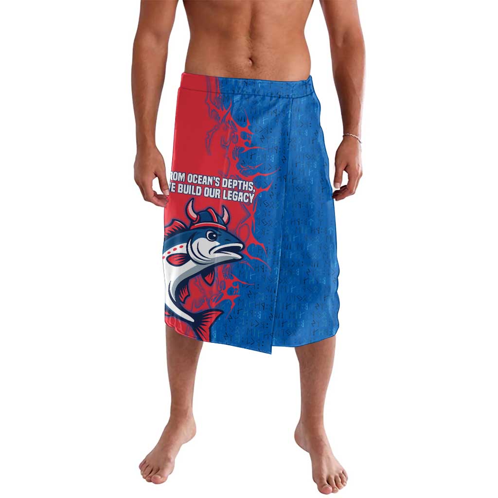 Faroe Islands Lavalava with Viking Fish Illustration Red Blue Runic Design - Wonder Print Shop