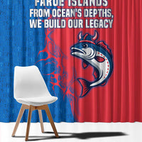 Faroe Islands Window Curtain with Viking Fish Illustration Red Blue Runic Design - Wonder Print Shop