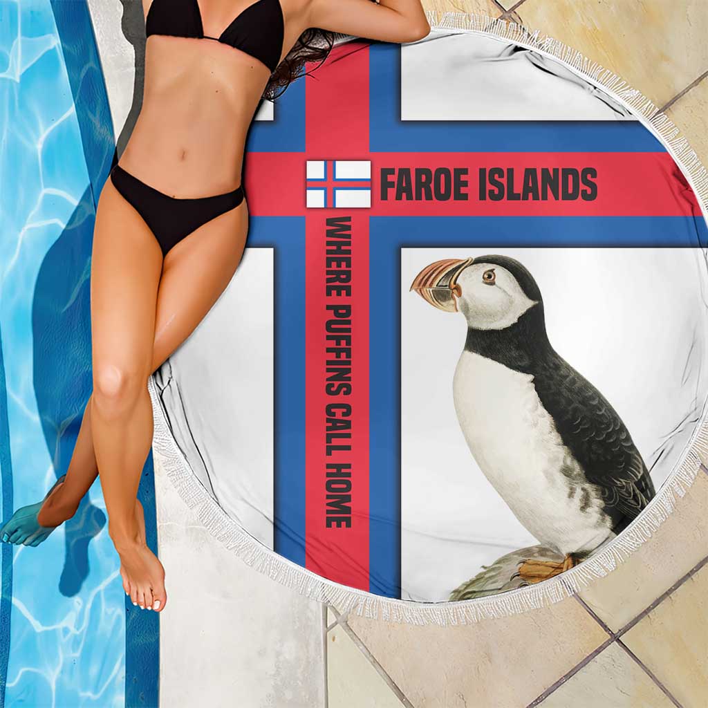 Faroe Islands Beach Blanket with Red Blue Cross Design and Puffin Bird - Wonder Print Shop