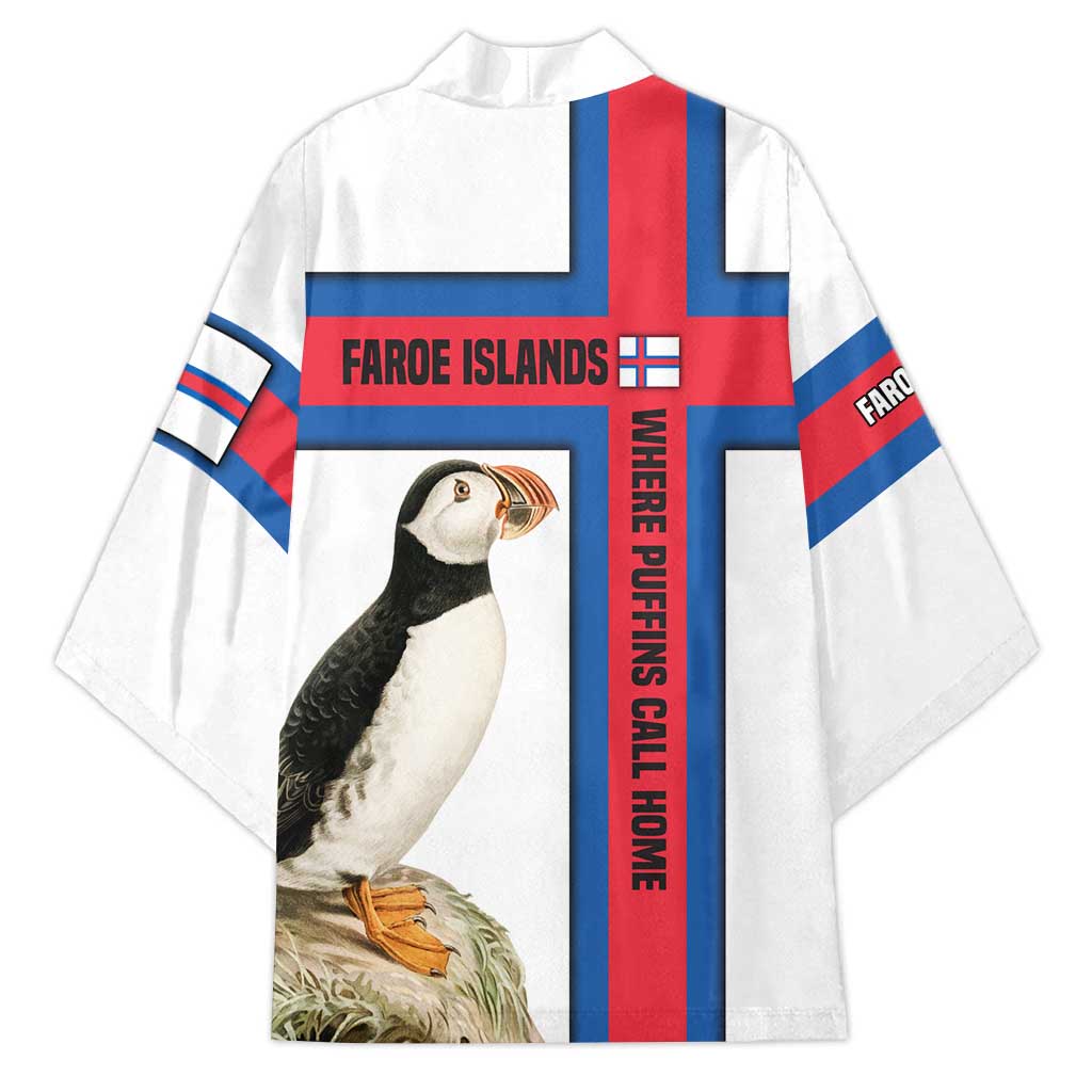 Faroe Islands Kimono with Red Blue Cross Design and Puffin Bird - Wonder Print Shop