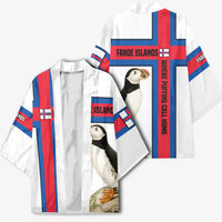 Faroe Islands Kimono with Red Blue Cross Design and Puffin Bird - Wonder Print Shop