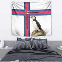 Faroe Islands Tapestry with Red Blue Cross Design and Puffin Bird - Wonder Print Shop