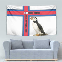 Faroe Islands Tapestry with Red Blue Cross Design and Puffin Bird - Wonder Print Shop