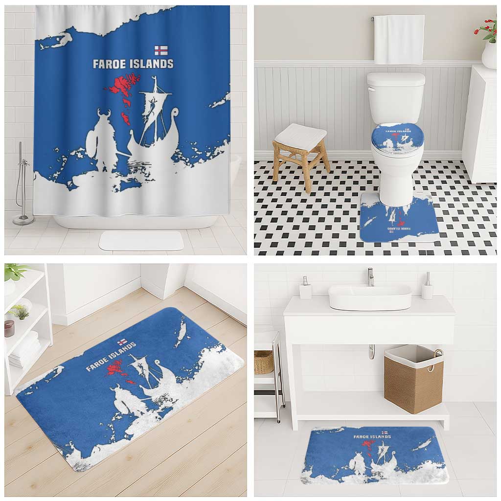 Faroe Islands Bathroom Set with Viking Ship and Map Silhouette - Wonder Print Shop