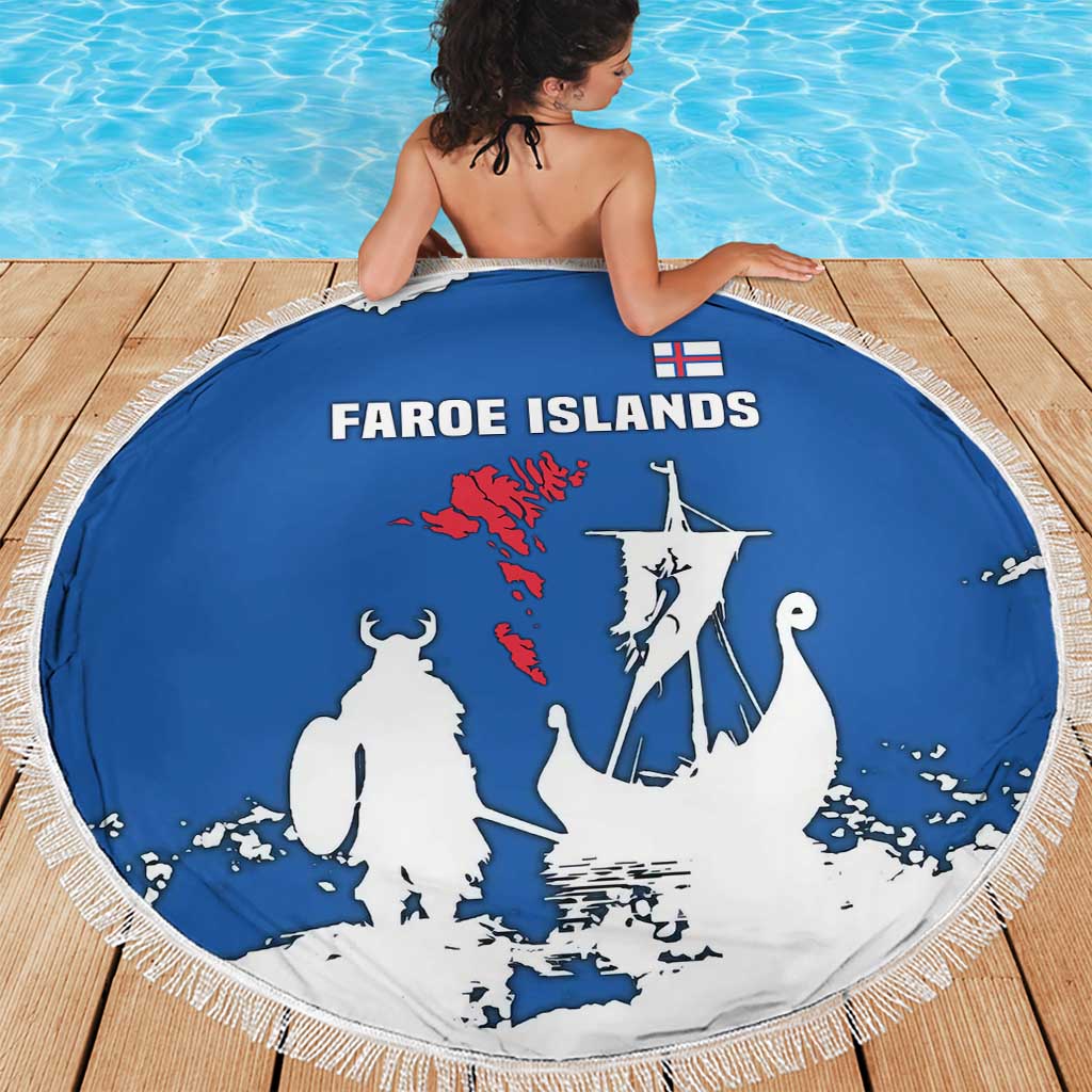 Faroe Islands Beach Blanket with Viking Ship and Map Silhouette - Wonder Print Shop