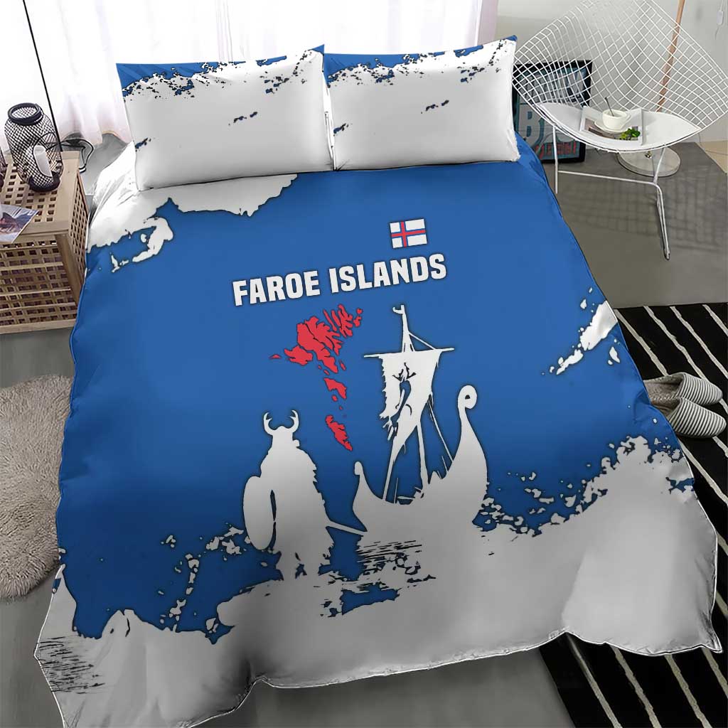 Faroe Islands Bedding Set with Viking Ship and Map Silhouette - Wonder Print Shop