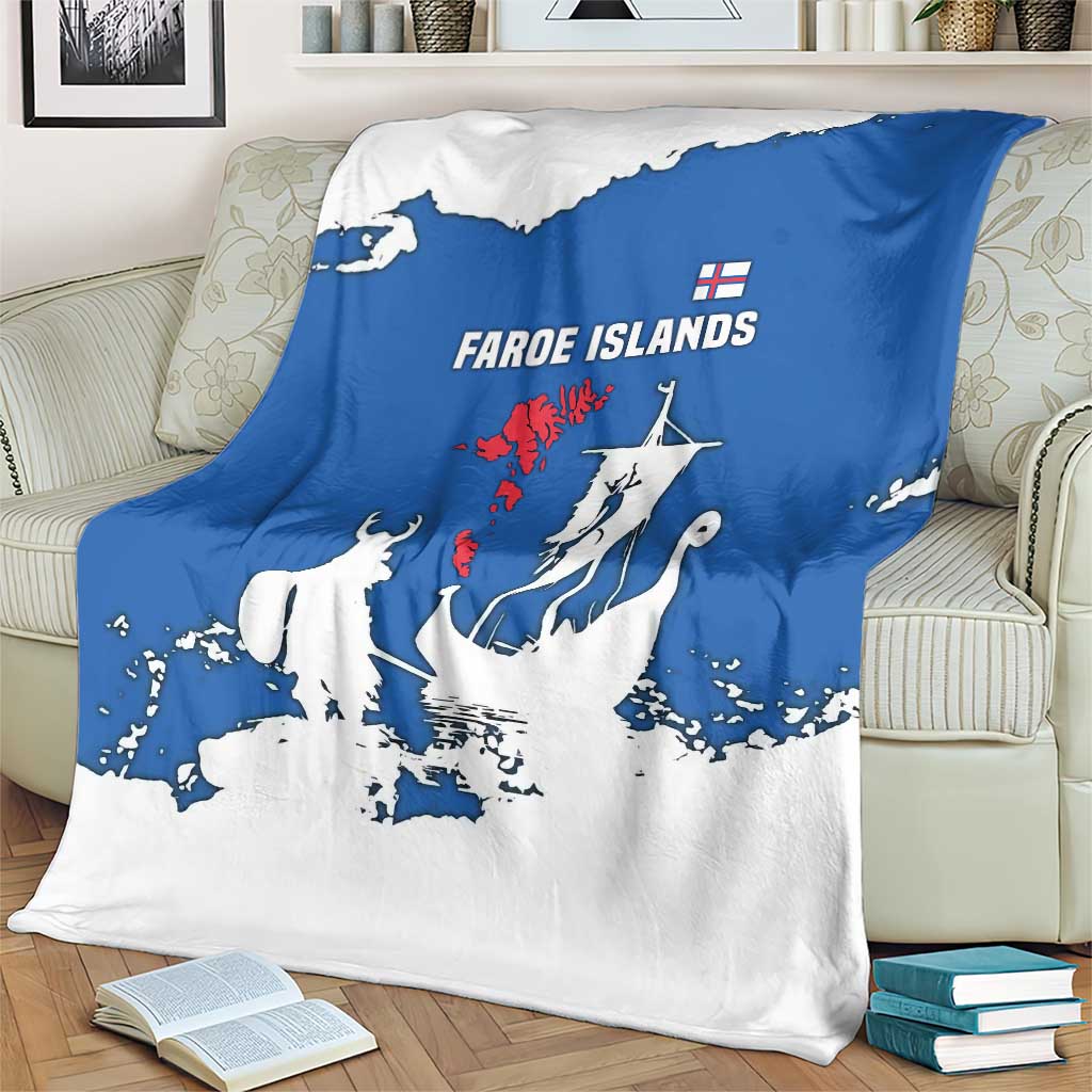Faroe Islands Blanket with Viking Ship and Map Silhouette - Wonder Print Shop