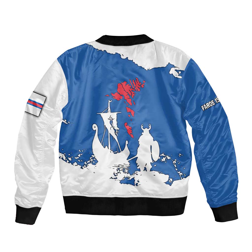 Faroe Islands Bomber Jacket with Viking Ship and Map Silhouette - Wonder Print Shop