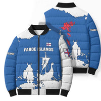 Faroe Islands Bomber Puffer Jacket with Viking Ship and Map Silhouette - Wonder Print Shop
