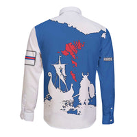 Faroe Islands Long Sleeve Button Shirt with Viking Ship and Map Silhouette - Wonder Print Shop