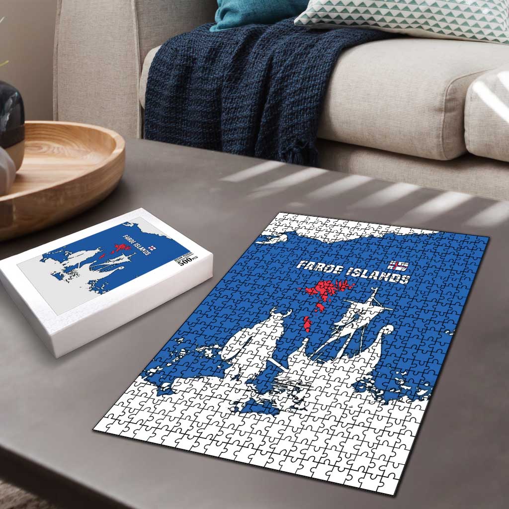 Faroe Islands Puzzle with Viking Ship and Map Silhouette - Wonder Print Shop