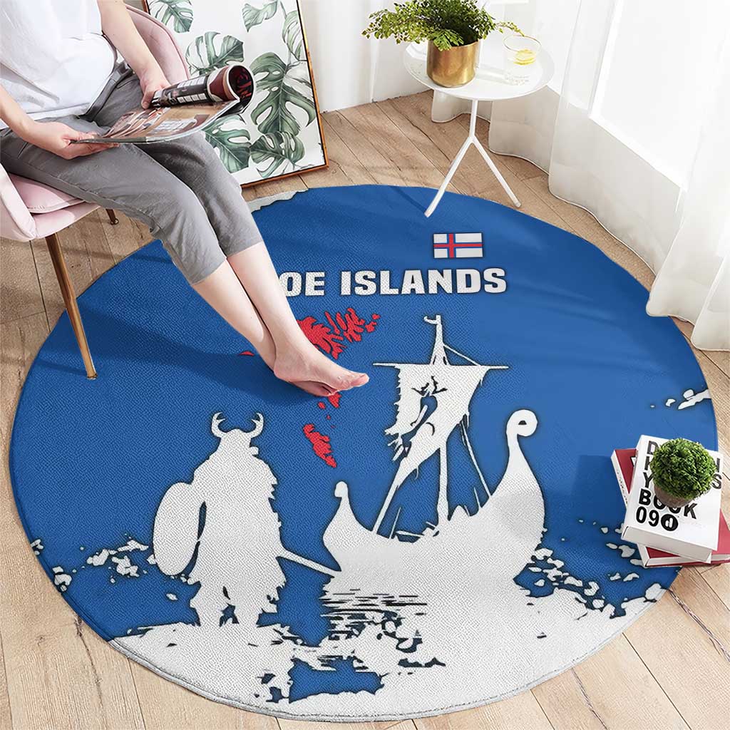 Faroe Islands Round Carpet with Viking Ship and Map Silhouette - Wonder Print Shop