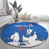 Faroe Islands Round Carpet with Viking Ship and Map Silhouette - Wonder Print Shop