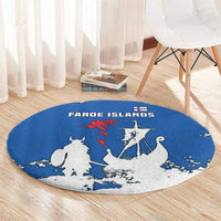Faroe Islands Round Carpet with Viking Ship and Map Silhouette - Wonder Print Shop