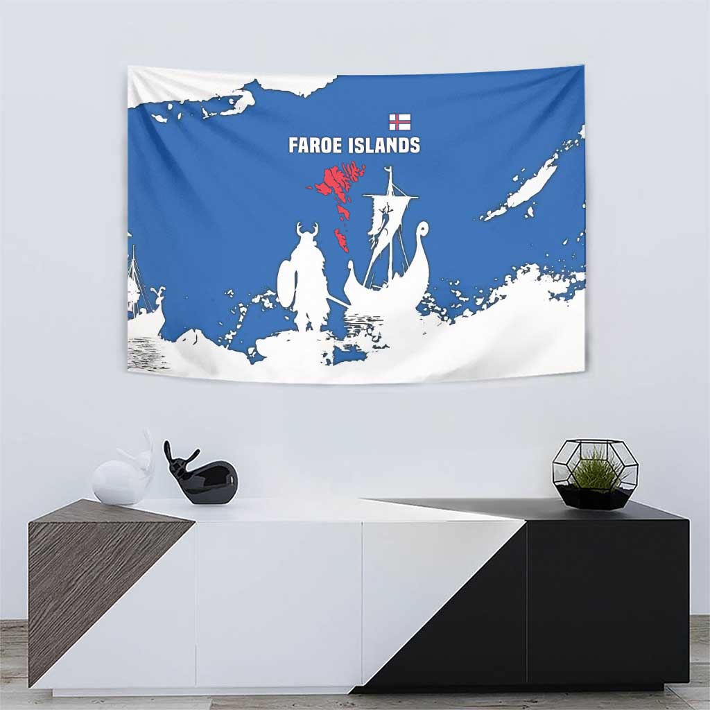 Faroe Islands Tapestry with Viking Ship and Map Silhouette - Wonder Print Shop