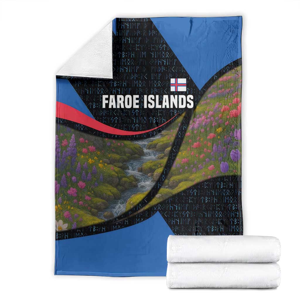 Faroe Islands Blanket with Waterfall Nature Scene and Rune Pattern Design - Wonder Print Shop