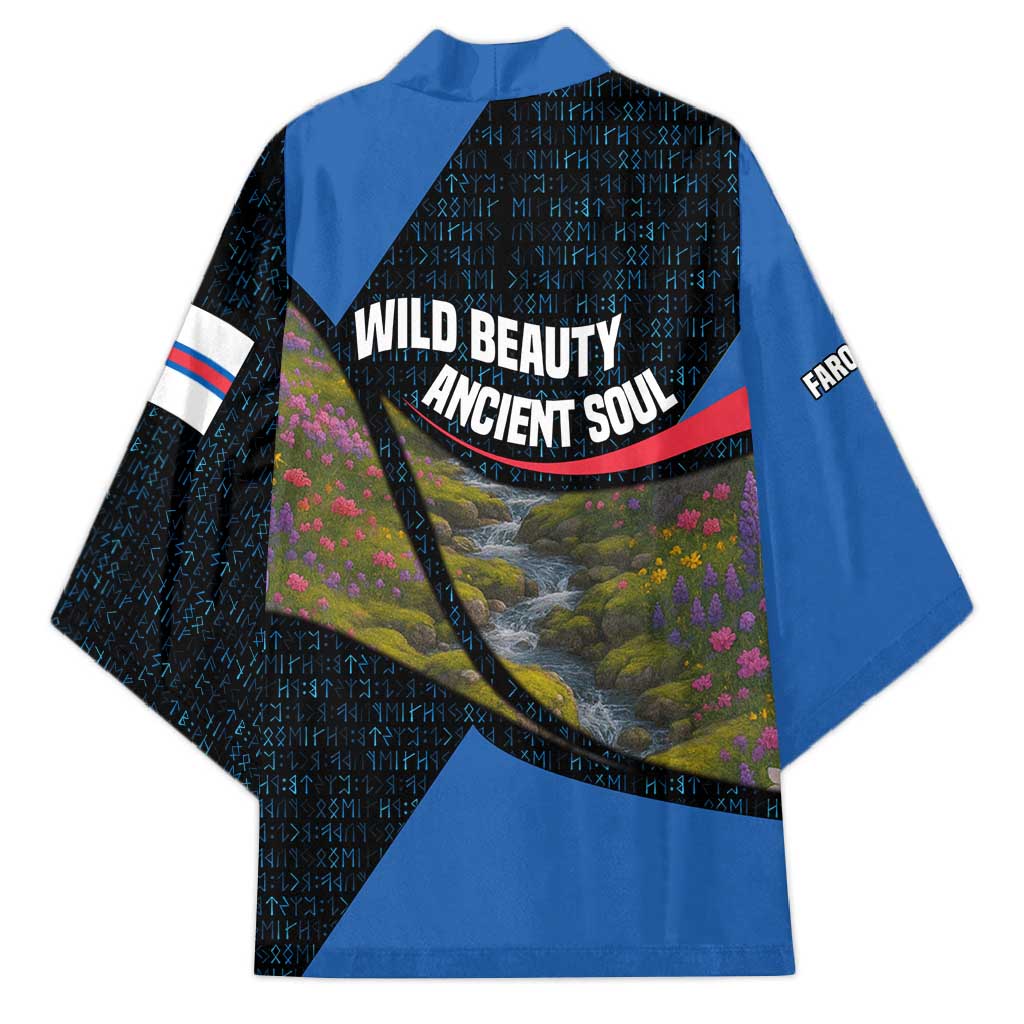 Faroe Islands Kimono with Waterfall Nature Scene and Rune Pattern Design - Wonder Print Shop