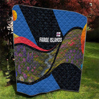 Faroe Islands Quilt with Waterfall Nature Scene and Rune Pattern Design - Wonder Print Shop