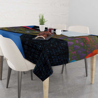 Faroe Islands Tablecloth with Waterfall Nature Scene and Rune Pattern Design - Wonder Print Shop