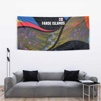 Faroe Islands Tapestry with Waterfall Nature Scene and Rune Pattern Design - Wonder Print Shop