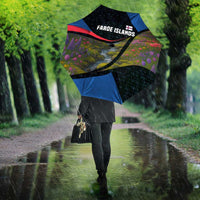 Faroe Islands Umbrella with Waterfall Nature Scene and Rune Pattern Design - Wonder Print Shop