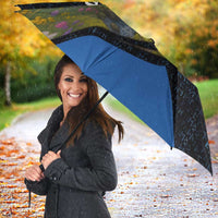 Faroe Islands Umbrella with Waterfall Nature Scene and Rune Pattern Design - Wonder Print Shop