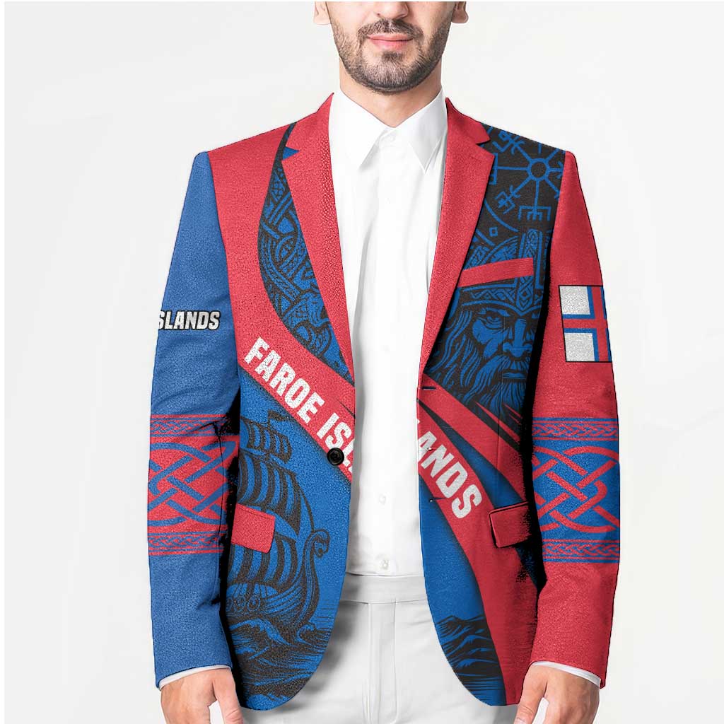 Faroe Islands Blazer with Viking Warrior and Longship Design - Wonder Print Shop