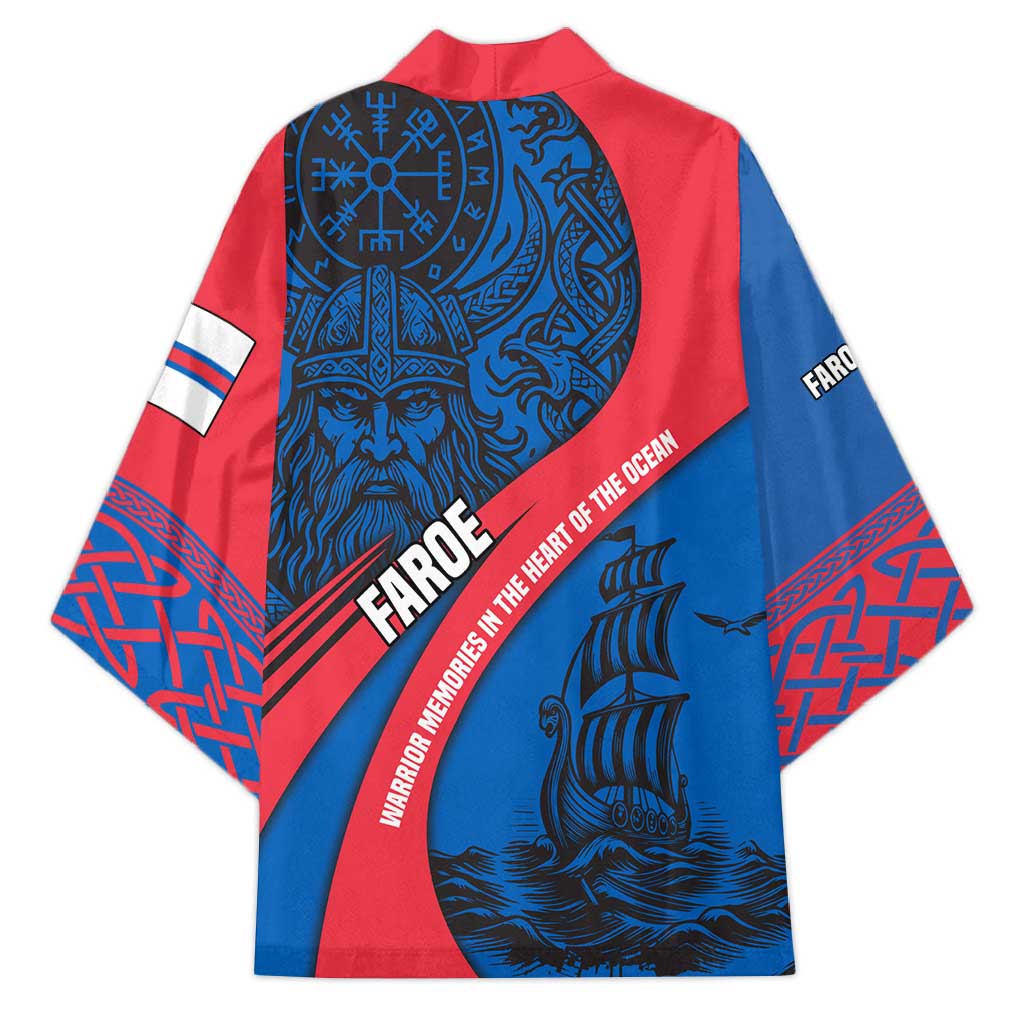 Faroe Islands Kimono with Viking Warrior and Longship Design - Wonder Print Shop
