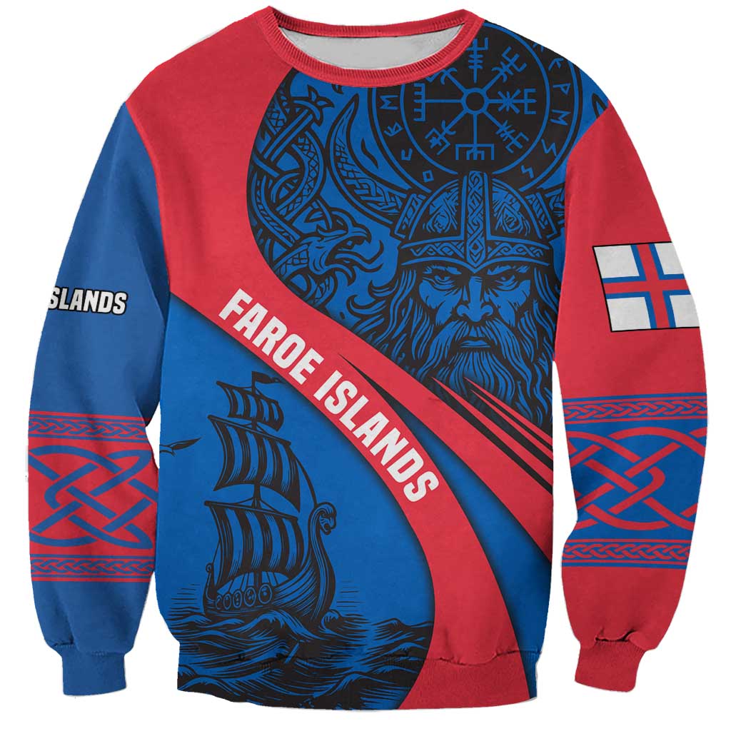 Faroe Islands Sweatshirt with Viking Warrior and Longship Design - Wonder Print Shop