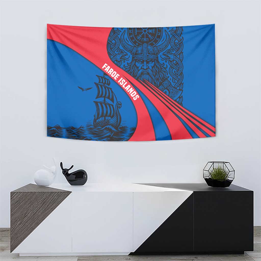 Faroe Islands Tapestry with Viking Warrior and Longship Design - Wonder Print Shop
