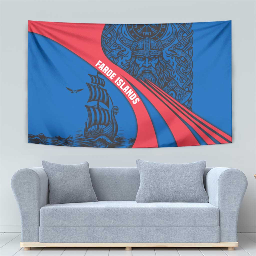 Faroe Islands Tapestry with Viking Warrior and Longship Design - Wonder Print Shop