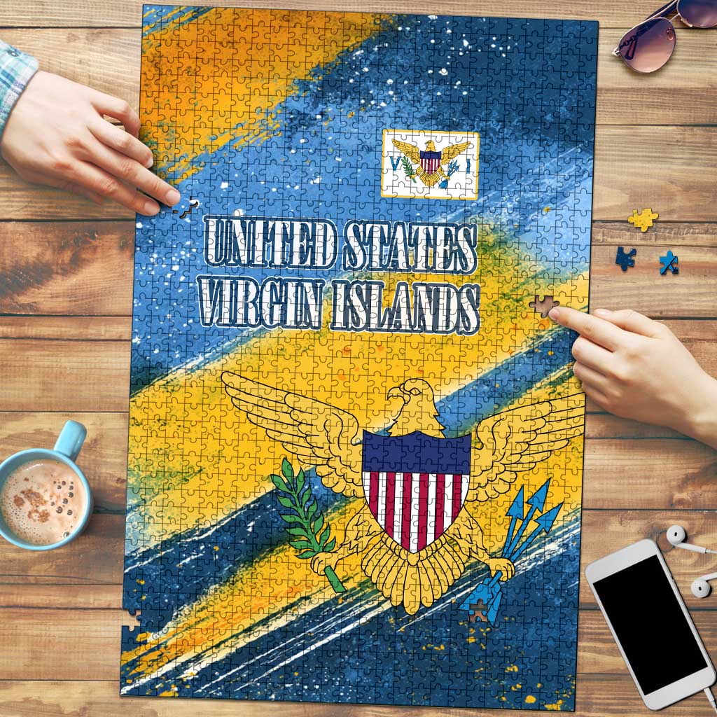 United States Virgin Islands Puzzle with Blue Yellow Eagle Design and Government Seal - Wonder Print Shop