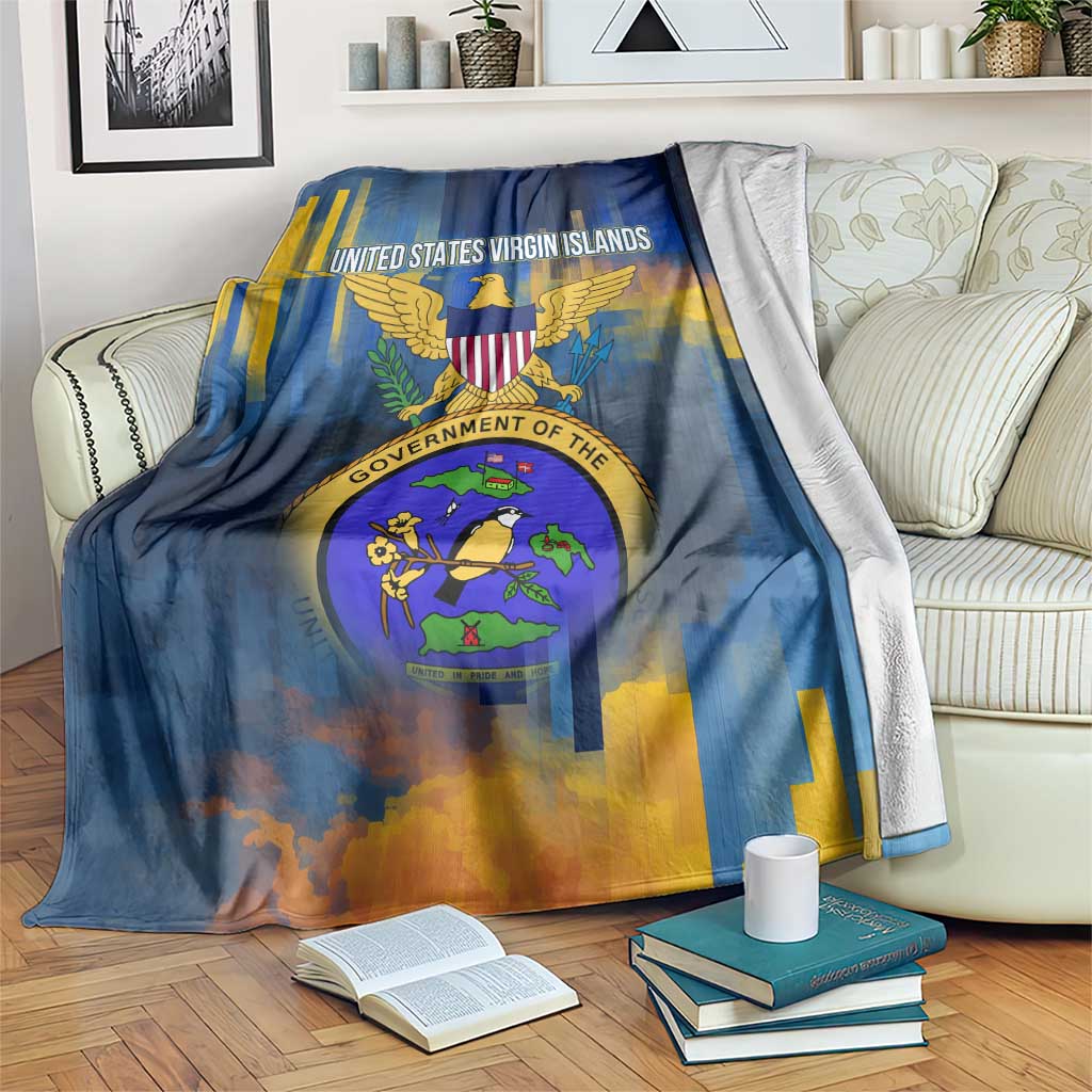 United States Virgin Islands Blanket with Blue Yellow Government Seal Design and Bald Eagle - Wonder Print Shop