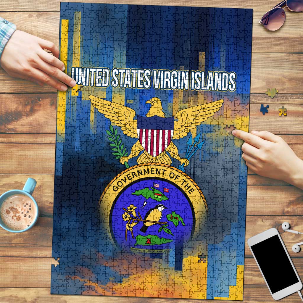 United States Virgin Islands Puzzle with Blue Yellow Government Seal Design and Bald Eagle - Wonder Print Shop