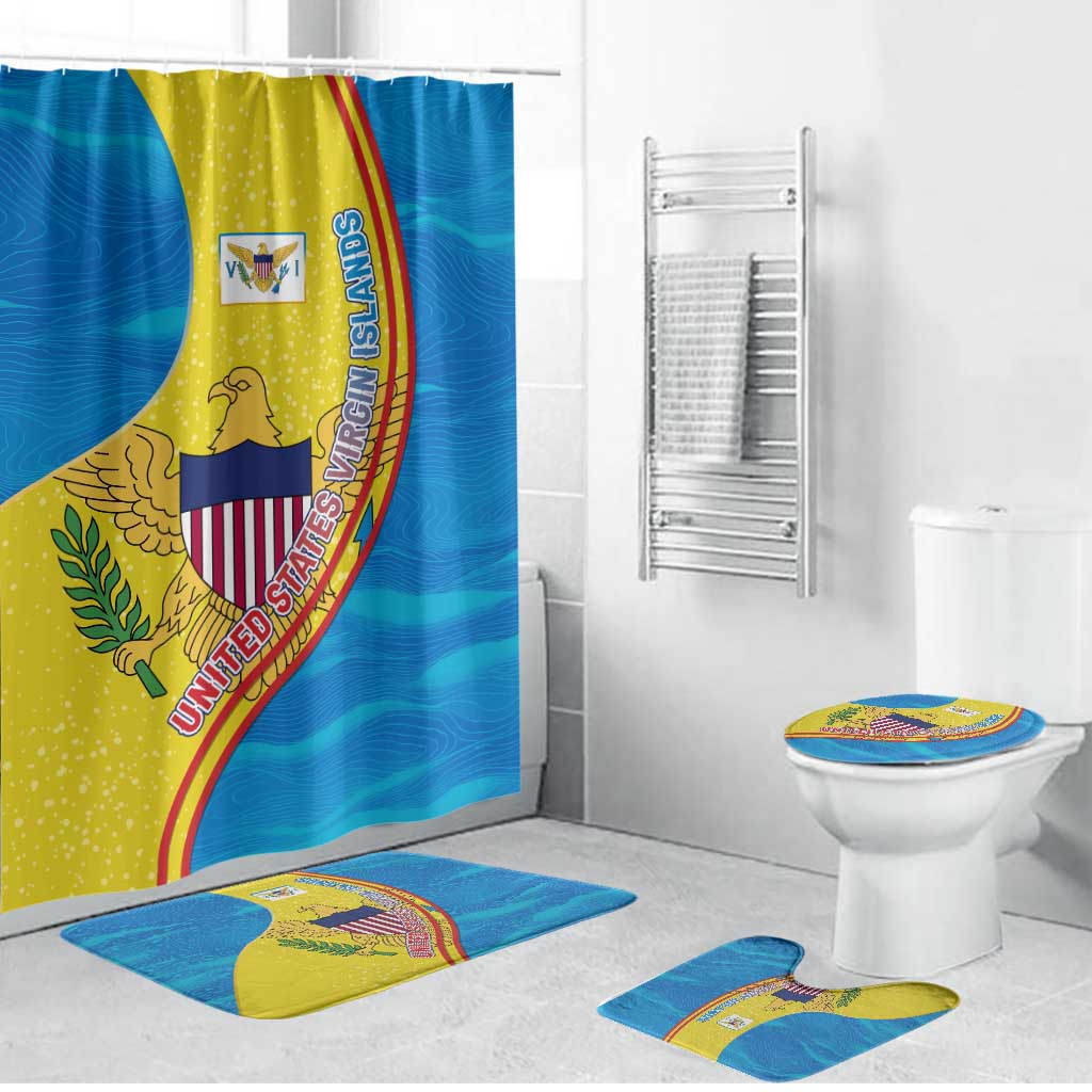United States Virgin Islands Bathroom Set with Blue Yellow Wave Design and Island Map Bird - Wonder Print Shop