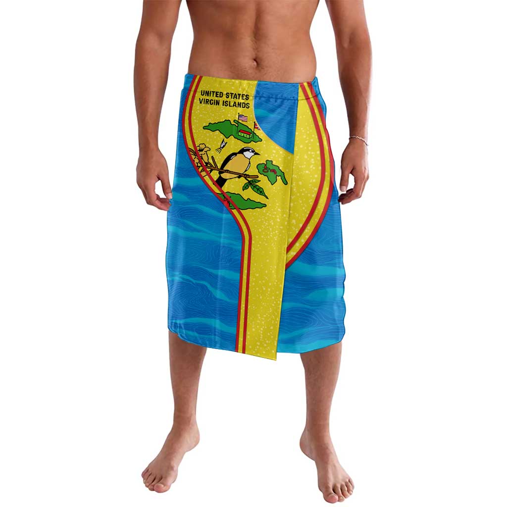 United States Virgin Islands Lavalava with Blue Yellow Wave Design and Island Map Bird - Wonder Print Shop
